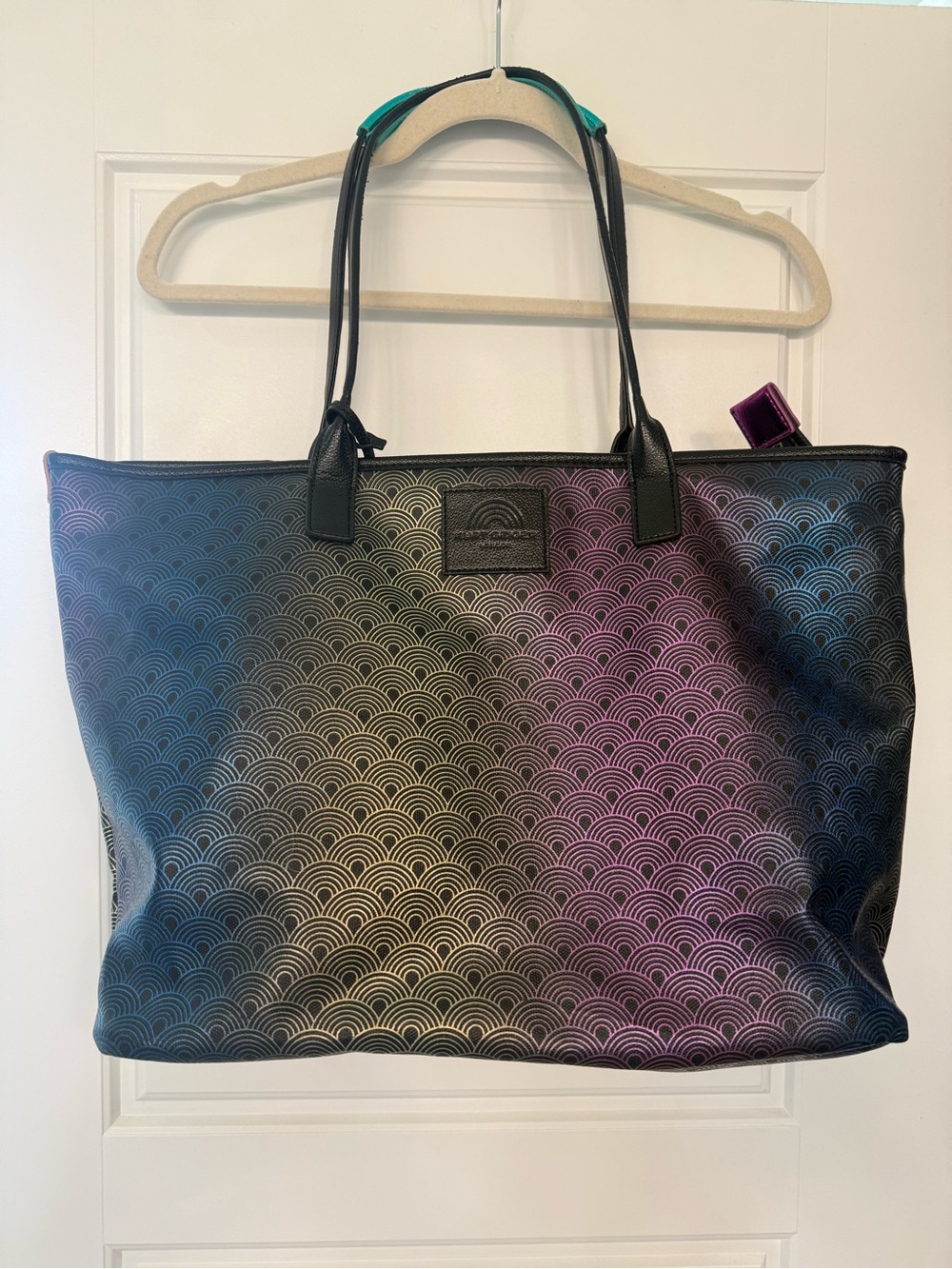 Kurt Geiger Iridescent Wave-Pattern Tote in Black, Purple, Blue